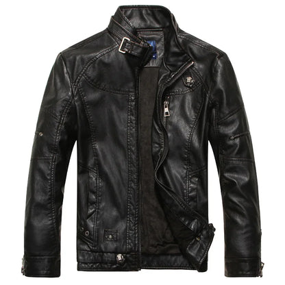 Mens Retro Leather Jacket | American Style Stand Collar Biker Blazer