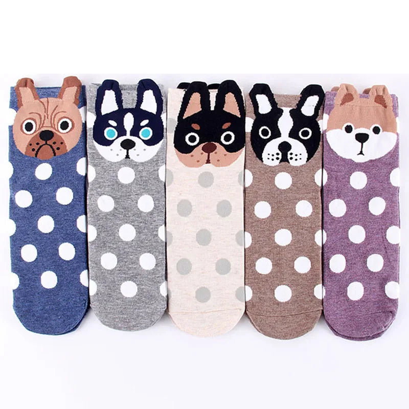 5 Pairs Women's Cat Socks - Cute Animal Cartoon Cotton Art