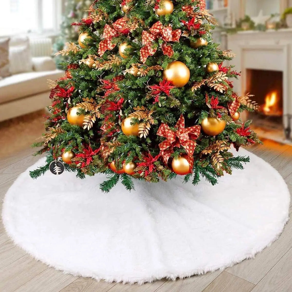 White Christmas Tree Skirt - 120cm Plush Faux Fur Tree Mat