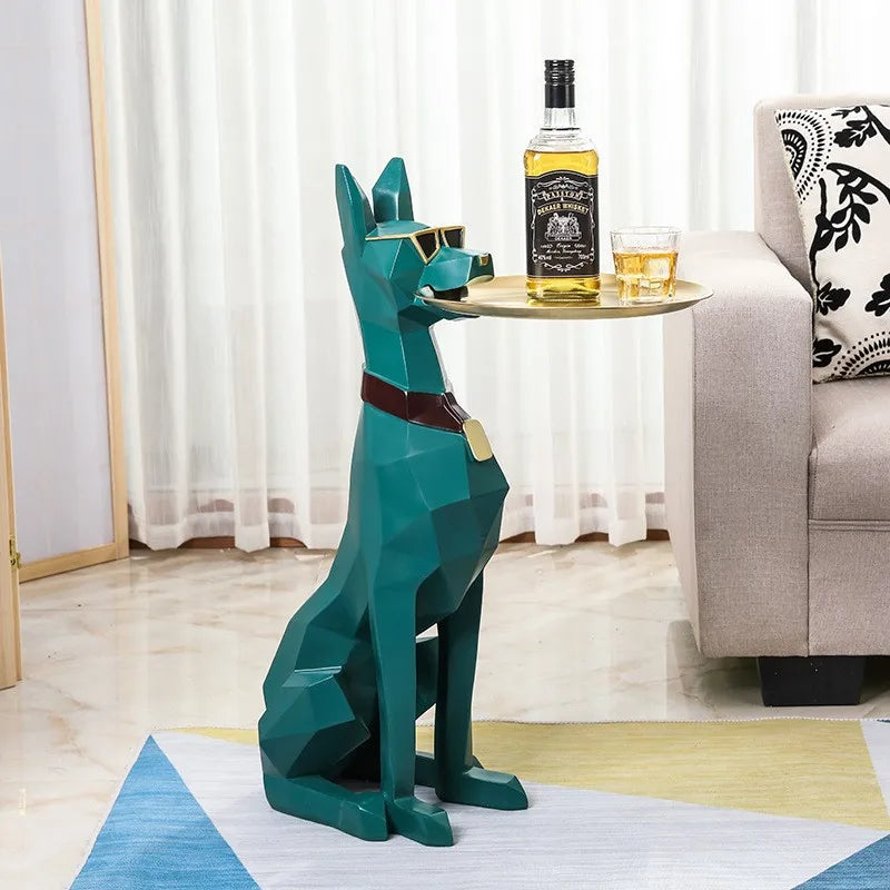 Large Poodle Floor Statue | Luxury Butler Tray & Integrated Light