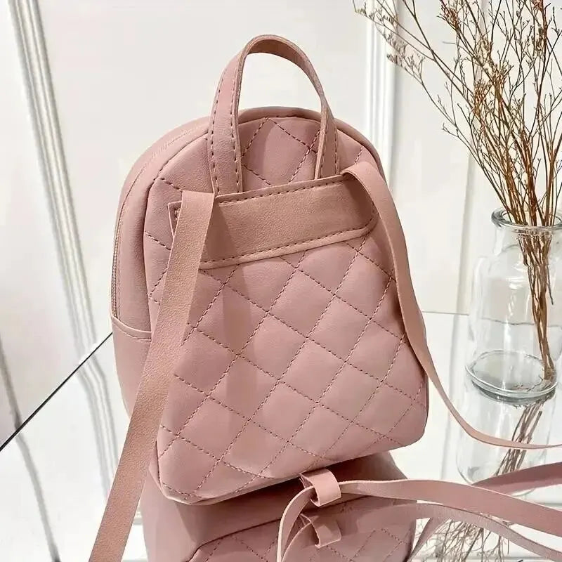 Fashion PU Leather Backpack | Designer Mini School Bag for Women Set