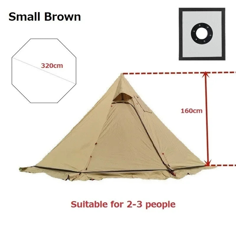 Ultralight 4-Season Pyramid Teepee Tent - Snow Skirt & Chimney Hole