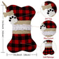 Dog Bone Christmas Stocking - Burlap Plaid Xmas Pet Stocking