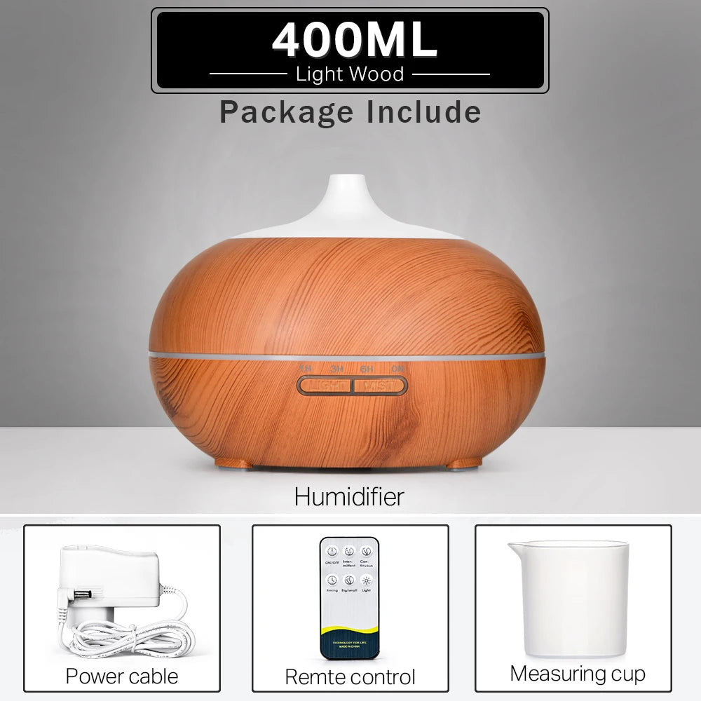 500ml Wood Grain Essential Oil Diffuser | Ultrasonic Aroma Humidifier