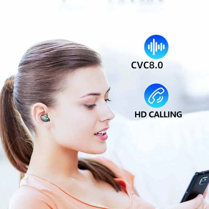 F9 Wireless Headphones | Large Battery Charging Case & LED Display ID