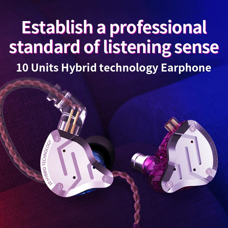 KZ ZS10 Pro 4BA+1DD Hybrid Metal Earphones | 10-Driver HIFI Bass IEM