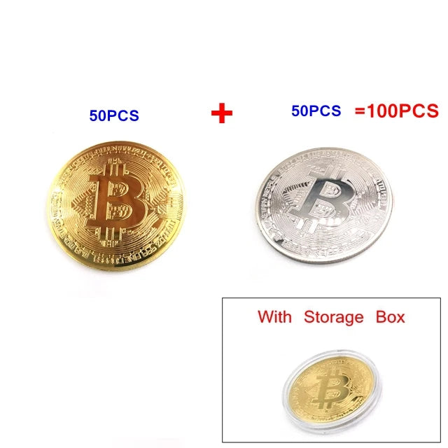 50/100PCS Bitcoin Commemorative Gold Coin Set - Physical Gift