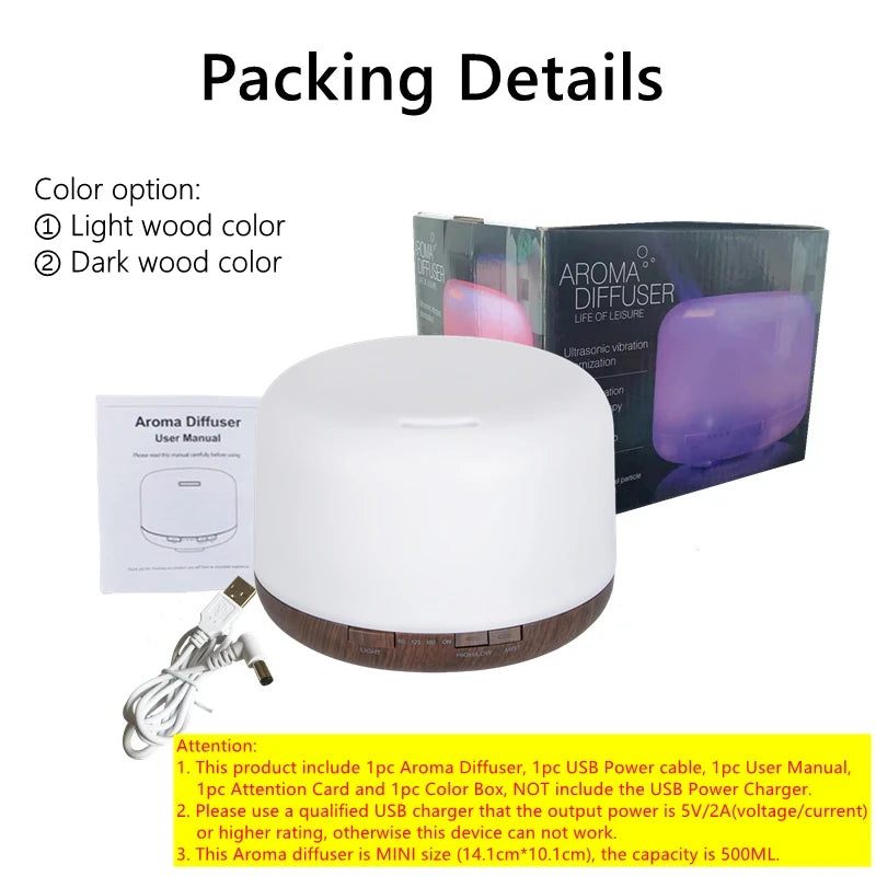 500ml Air Humidifier | Aroma Diffuser with Colourful Night Lights USB