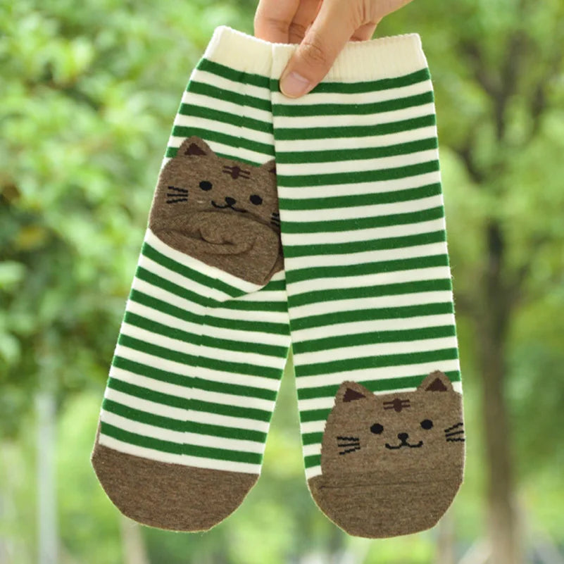 5 Pairs Women's Cat Socks - Cute Animal Cartoon Cotton Art