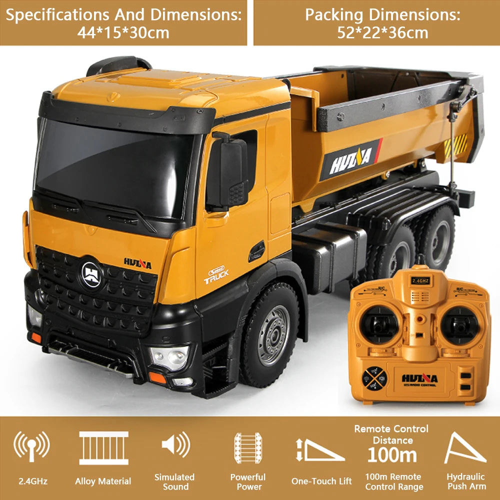 RC Dumper Truck 1/14 Scale | 10CH Remote Control Alloy Loader Toy Set