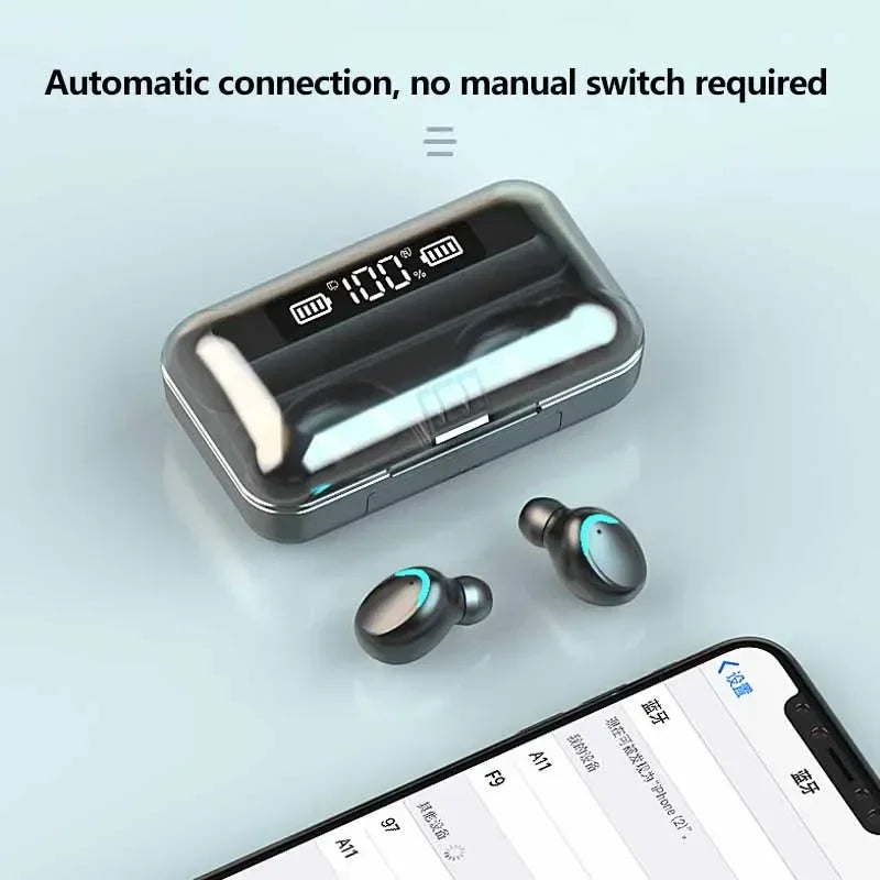 F9 Wireless Headphones | Large Battery Charging Case & LED Display ID
