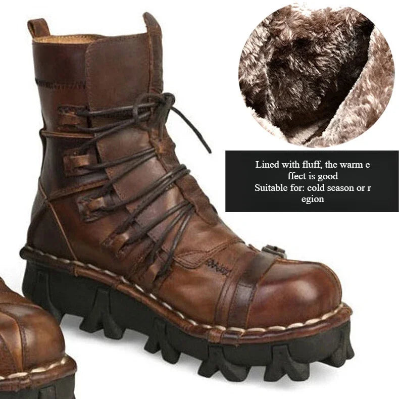 Mens Cowhide Leather Motorcycle Boots - Gothic Skull Boots