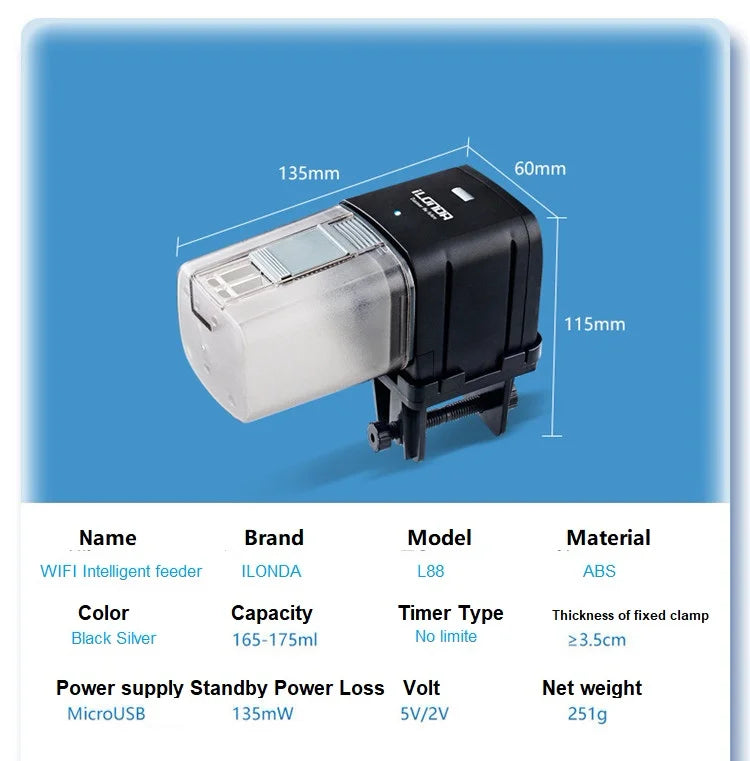 Smart WiFi Fish Feeder | Automatic Aquarium App Control Food Dispenser