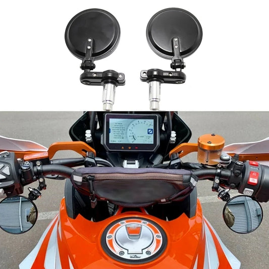 Universal 22mm Round Bar End Mirrors - Foldable Black Aluminum