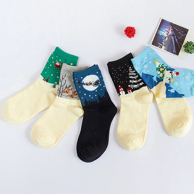 5 Pairs Women's Cat Socks - Cute Animal Cartoon Cotton Art