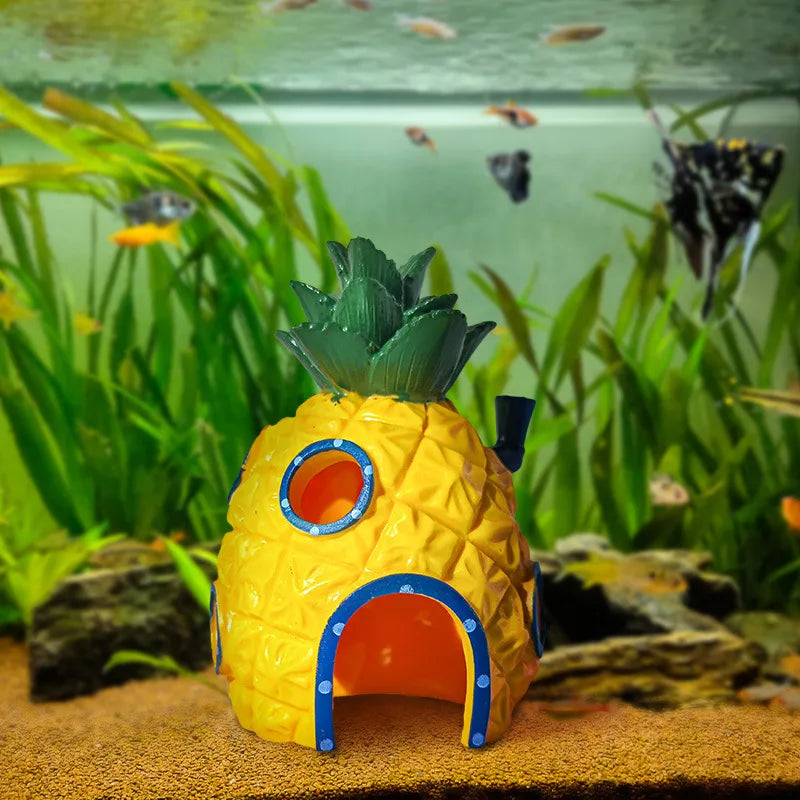 Aquarium Pineapple House | Cartoon Fish Tank Hideout Decor Ornament