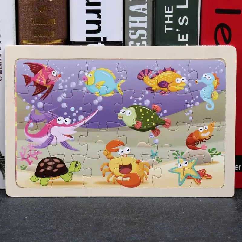 24-Piece Wooden Jigsaw Puzzles - Kids Cartoon Animal Designs