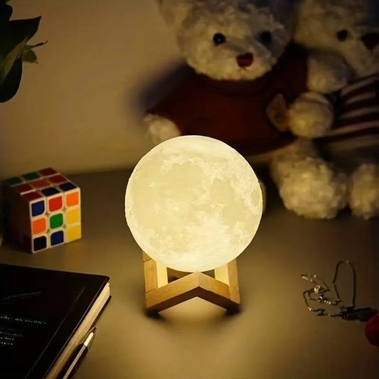 3D Moon Lamp Night Light - Galaxy Bedroom Decor Wooden Stand