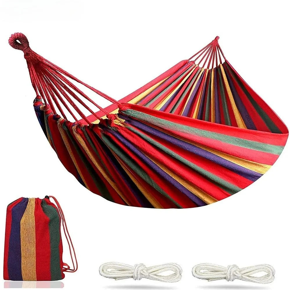 Double Hammock 2 Person Canvas Cotton | Outdoor Garden Tree Bed Set