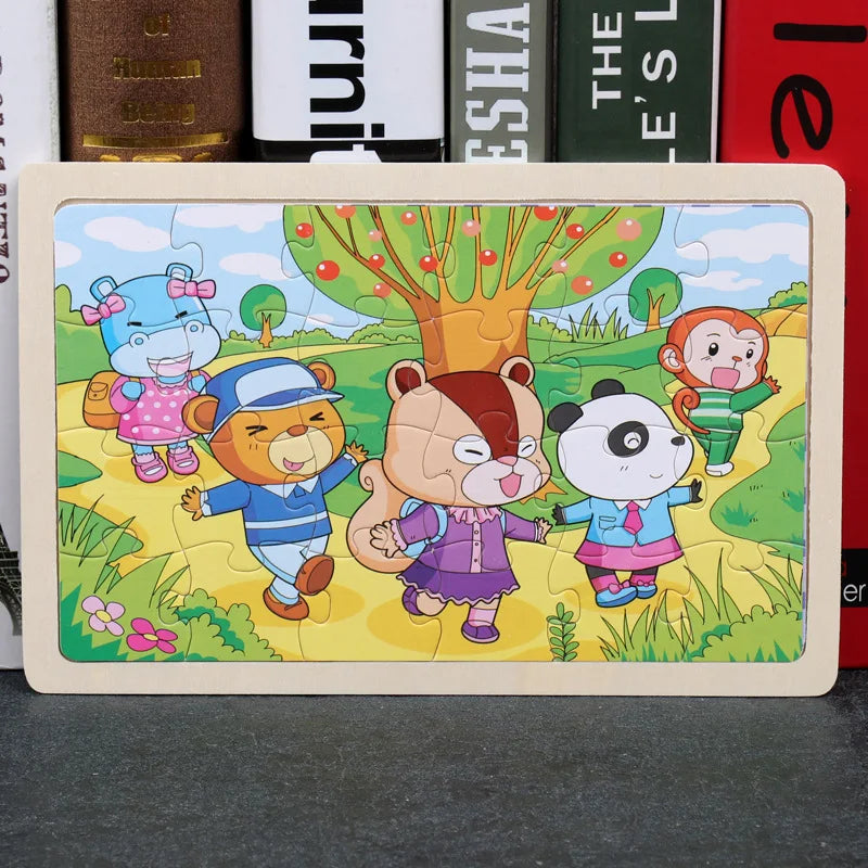 24-Piece Wooden Jigsaw Puzzles - Kids Cartoon Animal Designs