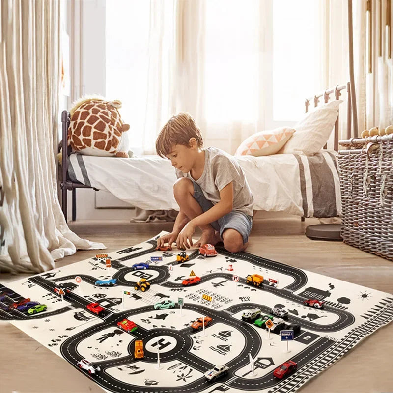 Kids Road Playmat - Educational City Traffic Car Map Rug
