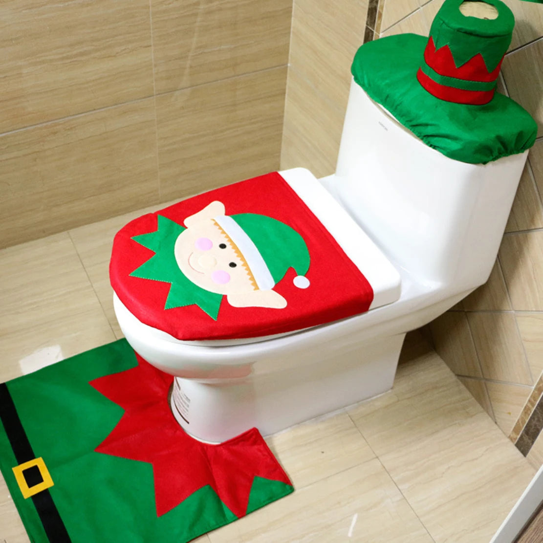 Santa Toilet Seat Cover and Floor Rug Set - Festive Decor