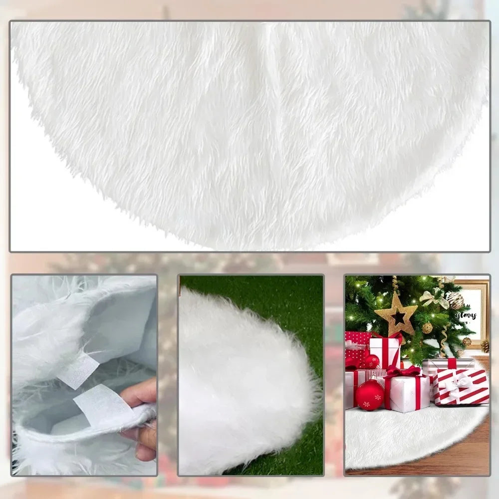White Christmas Tree Skirt - 120cm Plush Faux Fur Tree Mat