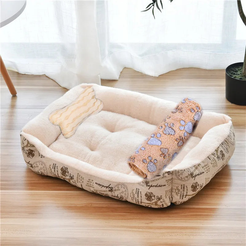 Large Dog Bed Warm Square Nest | Plush Pet Kennel Puppy Basket Cushion