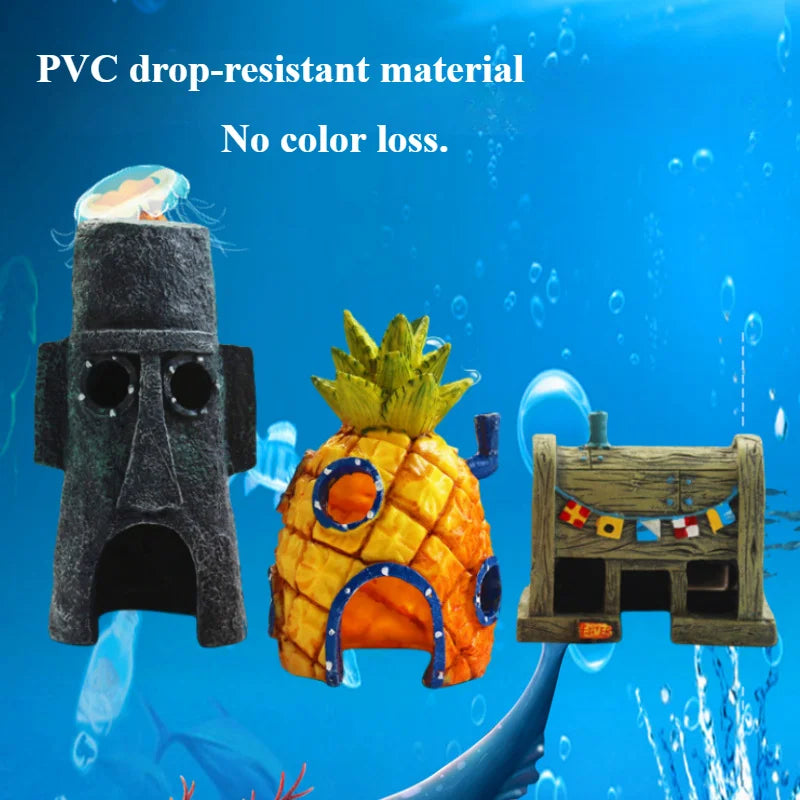 Aquarium Pineapple House | Cartoon Fish Tank Hideout Decor Ornament