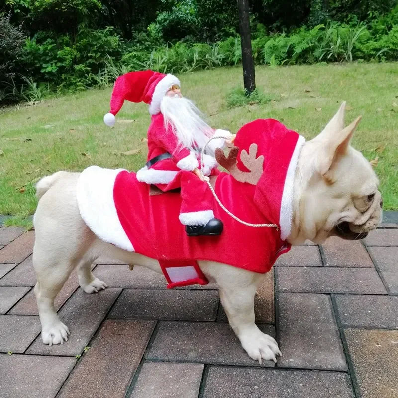 Funny Santa Rider Dog Costume - Christmas Pet Coat Jacket