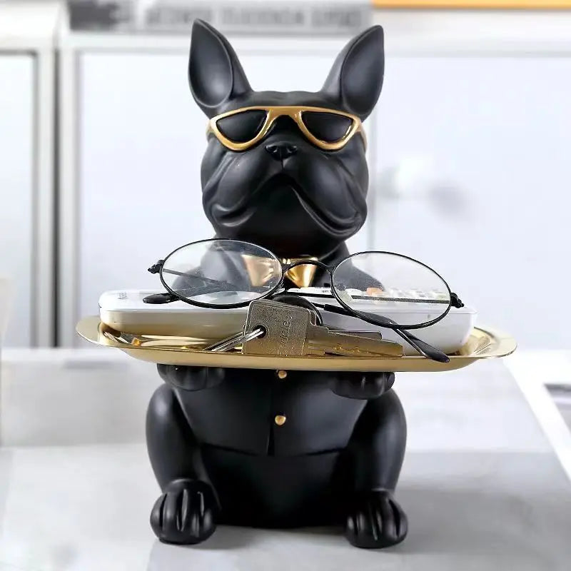 Cool Bulldog Statue with Tray | Frenchie Key Holder & Desk Organiser