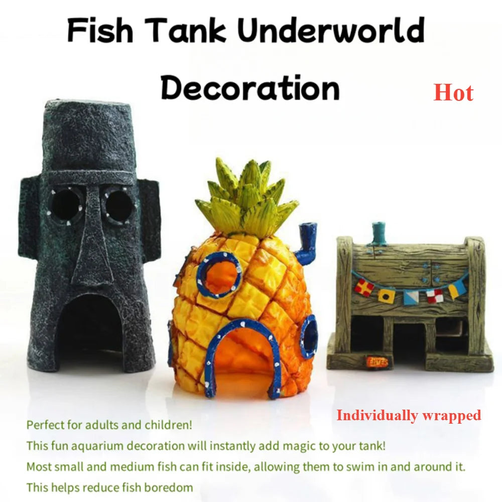 Aquarium Pineapple House | Cartoon Fish Tank Hideout Decor Ornament