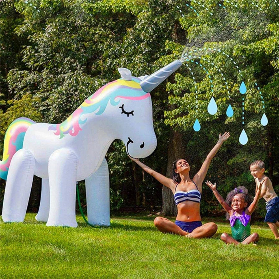 160cm Giant Inflatable Unicorn Water Sprinkler - Outdoor Summer Toy