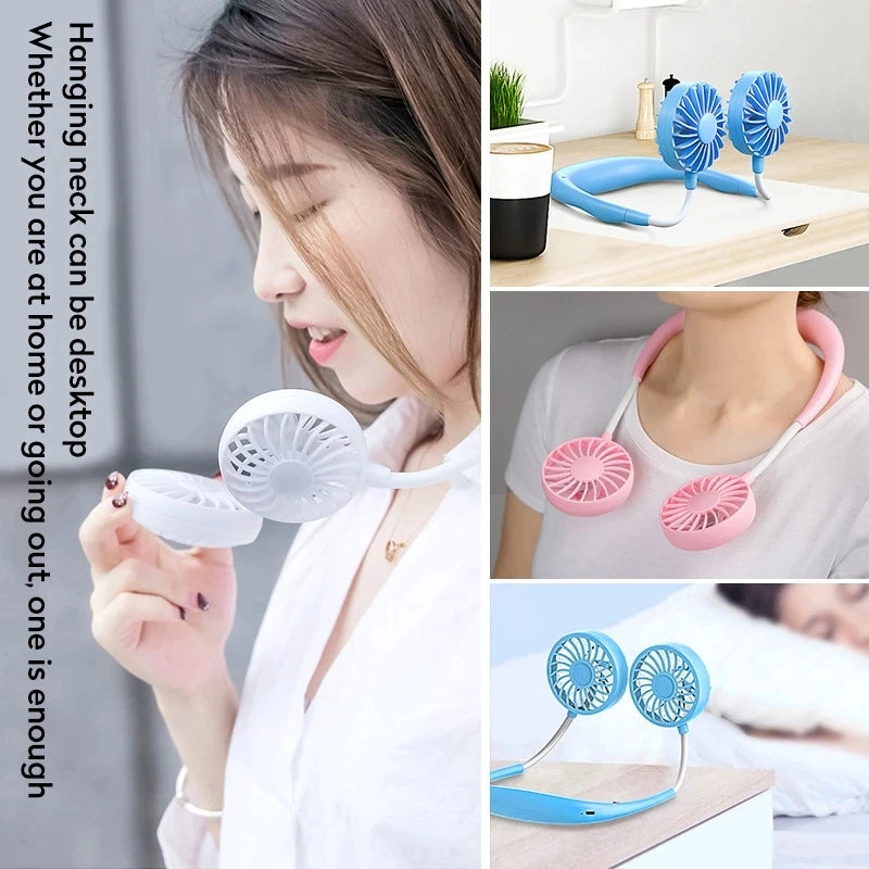Portable Neck Fan | Hands Free USB Rechargeable 3-Speed Dual Fan Set
