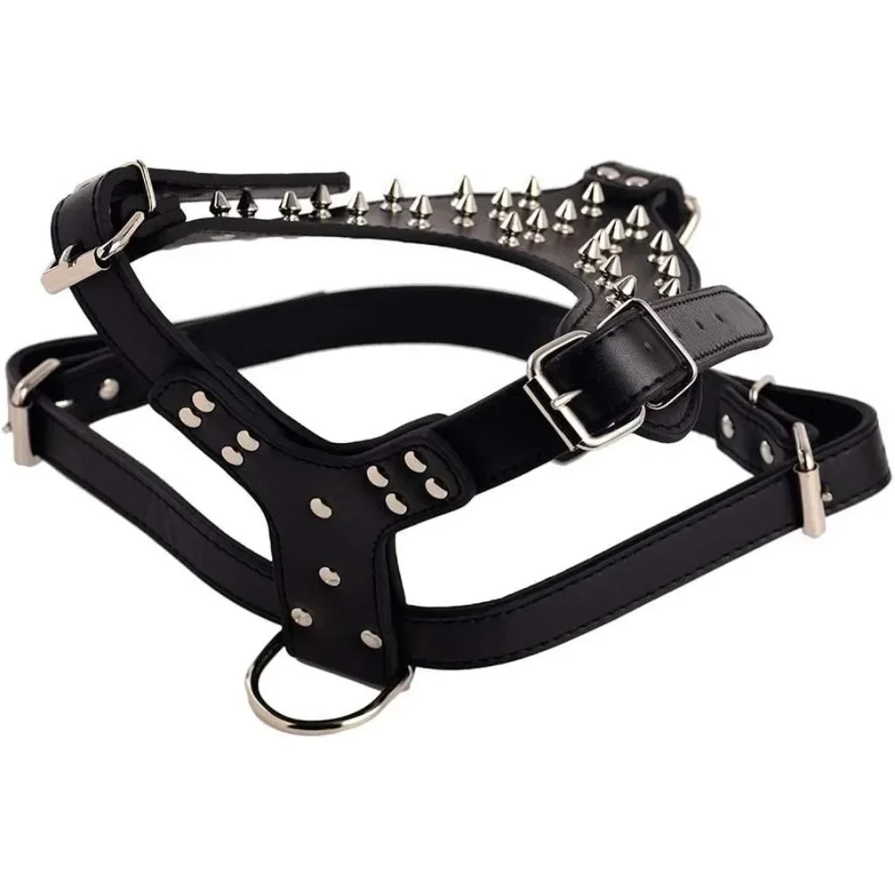 Spiked Studded Dog Harness Set - Heavy Duty Leather 3-Piece