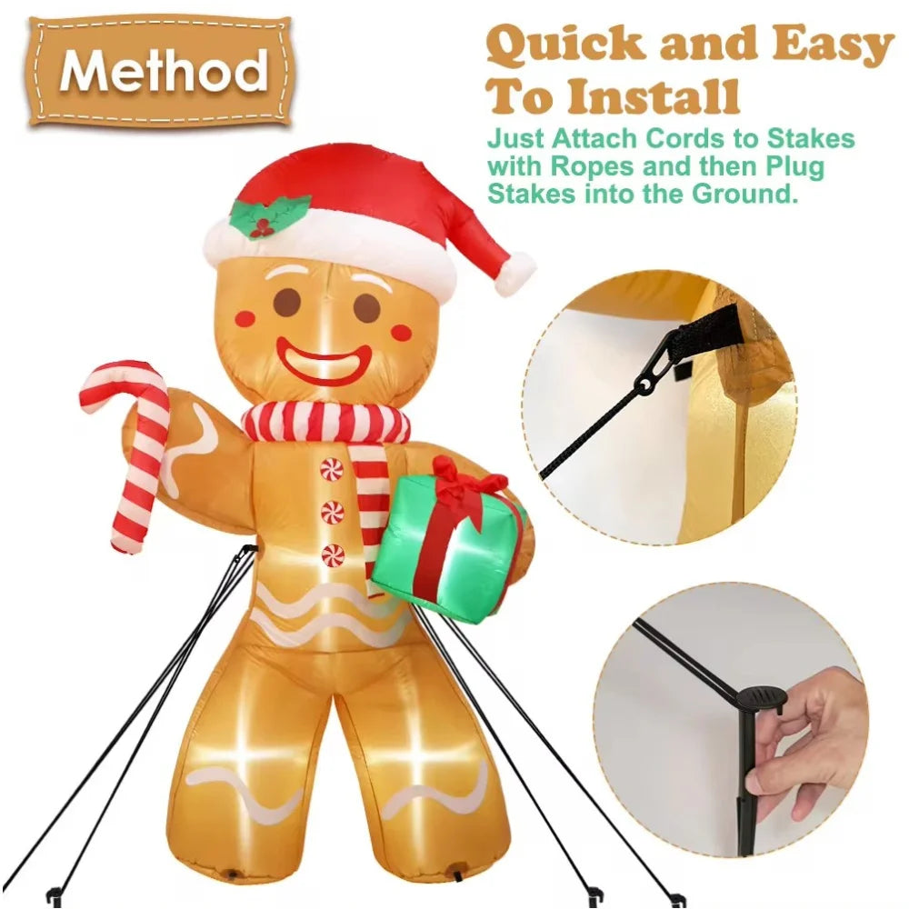 8FT Christmas Inflatable Gingerbread Man | Large LED Yard Decoration