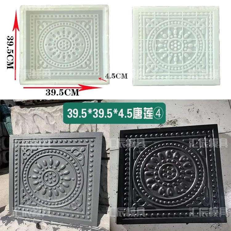 Cement Antique Flower Brick Mould - Square 3D Paving Tool