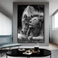 Black & White Lion Canvas Painting | Modern Animal Wall Art Mural Print