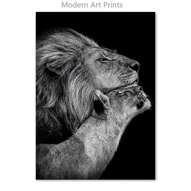 Black & White Lion Canvas Painting | Modern Animal Wall Art Mural Print