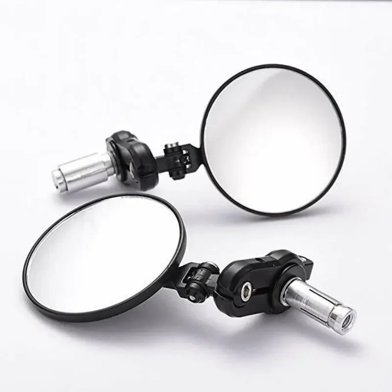 Universal 22mm Round Bar End Mirrors - Foldable Black Aluminum