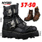 Mens Cowhide Leather Motorcycle Boots - Gothic Skull Boots