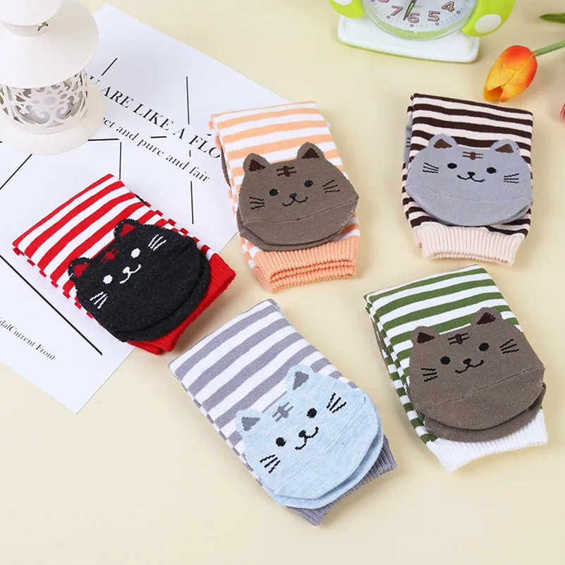 5 Pairs Women's Cat Socks - Cute Animal Cartoon Cotton Art