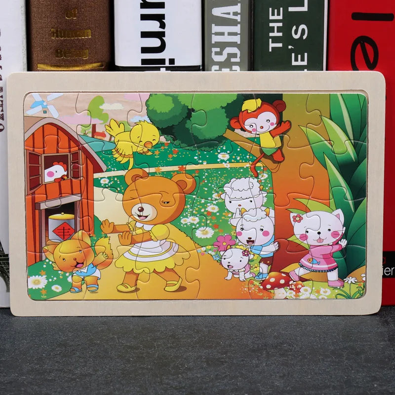24-Piece Wooden Jigsaw Puzzles - Kids Cartoon Animal Designs