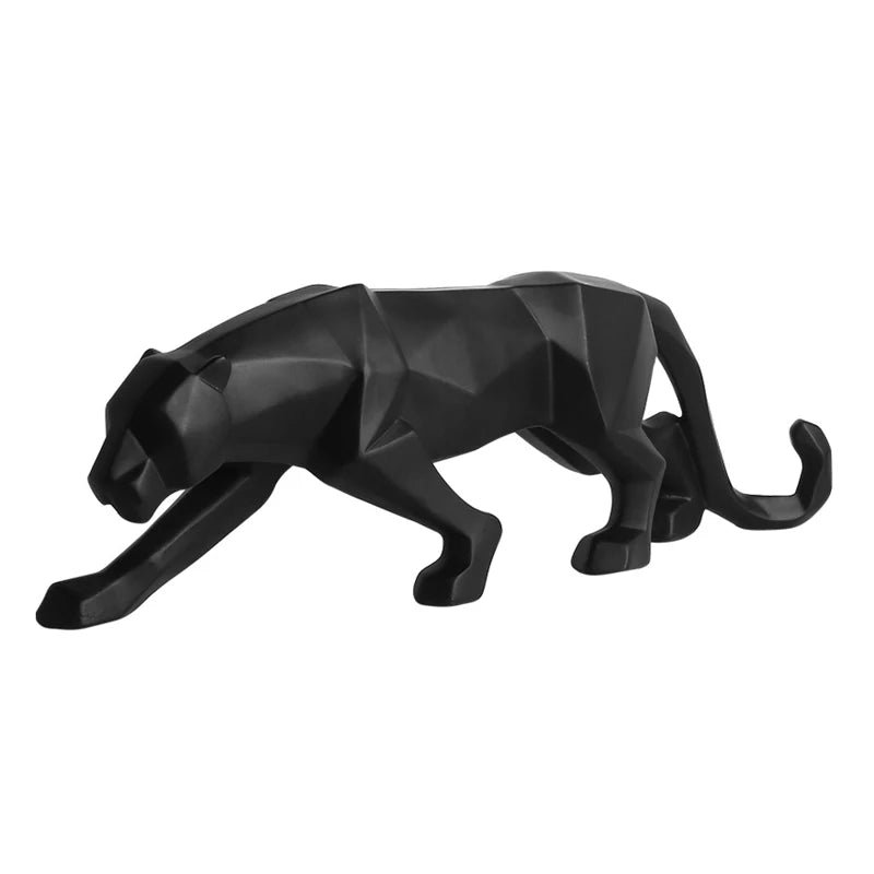 Geometric Panther Statue - Modern Gold Leopard Resin Sculpture