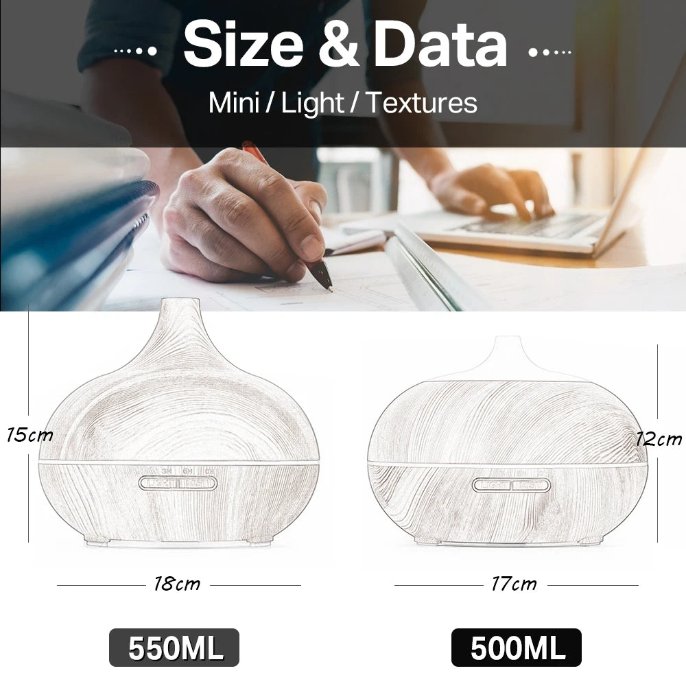 500ml Wood Grain Essential Oil Diffuser | Ultrasonic Aroma Humidifier