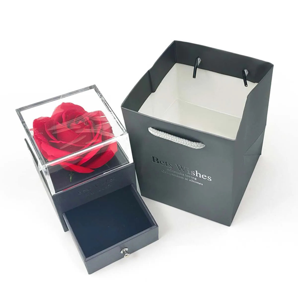Love Heart Necklace & Eternal Rose Gift Box | Hidden Drawer Jewellery