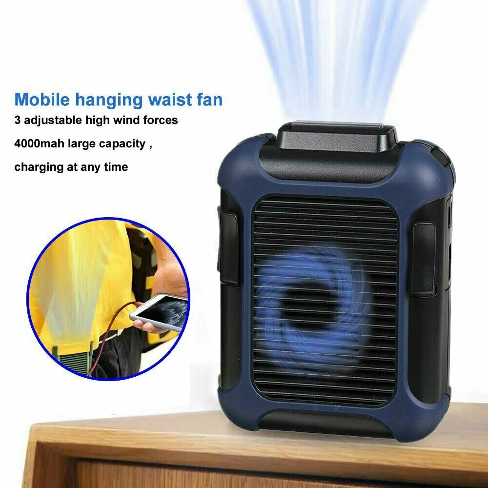 Portable Hands-Free Waist Clip & Neck Fan - USB Rechargeable (Green)