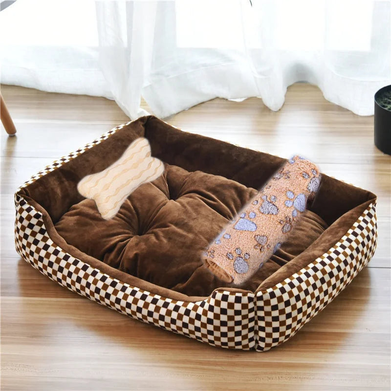 Large Dog Bed Warm Square Nest | Plush Pet Kennel Puppy Basket Cushion
