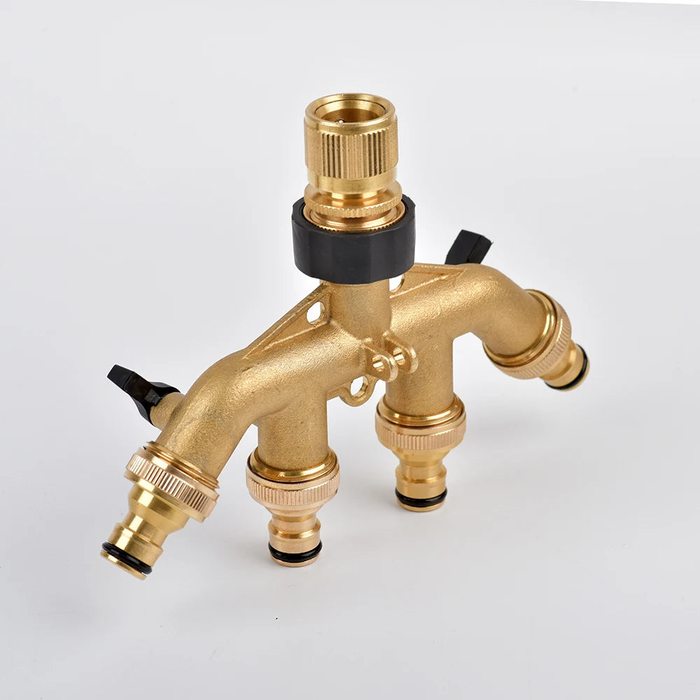 Heavy-Duty 4-Way Brass Garden Hose Splitter - 3/4" Tap Diverter