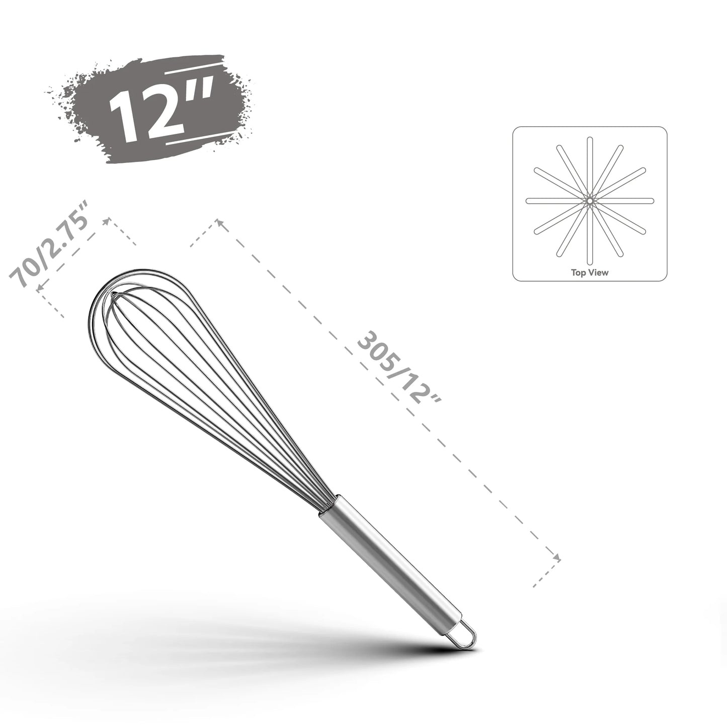 Stainless Steel Balloon Whisk Set | 8" 10" 12" Manual Egg Beater Tools